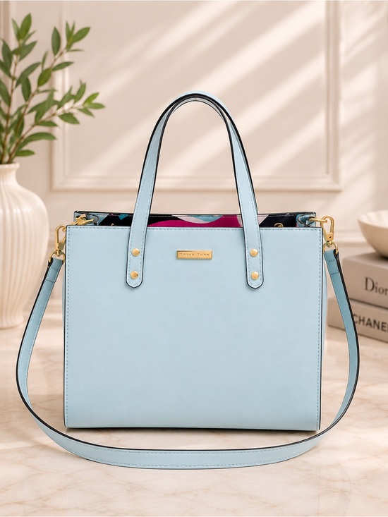 Trina Turk Handbags - Trina Turk Aqua Blue Structured Tote Crossbody Bag Gold Hardware